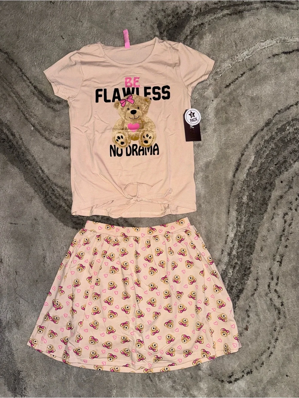 Girls Pink Teddy 'Be Flawless No Drama' Skort Set